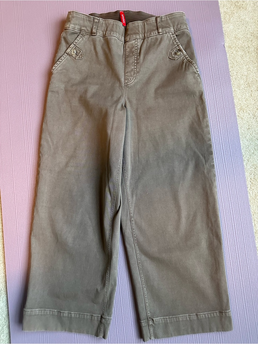 SPANX Wide Leg Cropped Chinos Gray Brown Medium EUC